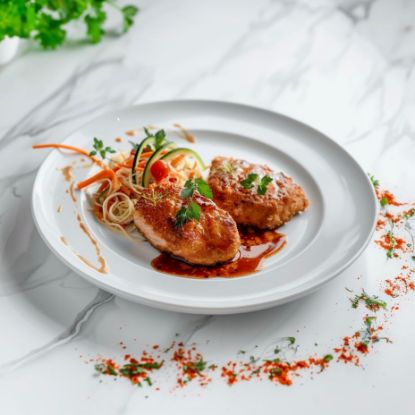 Picture of Salmon Fishcakes with Zucchini, Carrots and Tomato Sauce, 12 oz