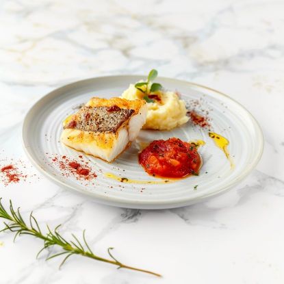 Picture of Wild Ocean Perch with Tomato Sauce and Mashed Potatoes, 12 oz